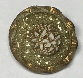 Vintage Mid Century Gold Tone Glitter Flowers Plastic Button 761