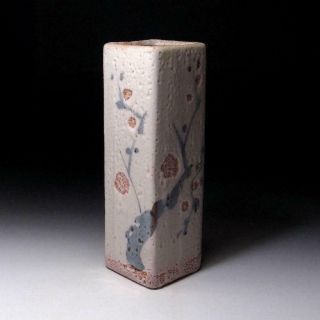 YO3: Vintage Japanese Pottery Vase,  Shino Ware,  Height 9.  8 inches,  Tea ceremony 2