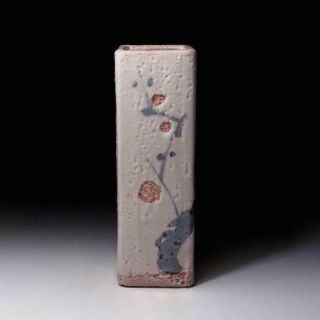 YO3: Vintage Japanese Pottery Vase,  Shino Ware,  Height 9.  8 inches,  Tea ceremony 8