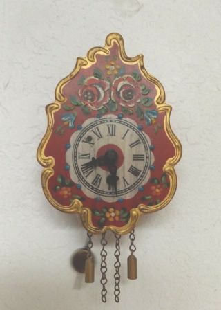 Novelty Miniature German Wall Clock Antiqued Runs
