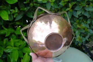 Antique Arts And Crafts Hammered Copper Bowl Brass Crown Handles Modernist Chic 4