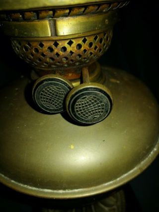 Victorian Brass Oil Lamp.  Twin Burner.  Ceramic Base. 4