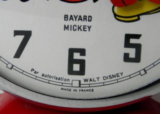 c1950s Bayard Mickey Alarm Clock par autorisation Walt Disney Made in France 3