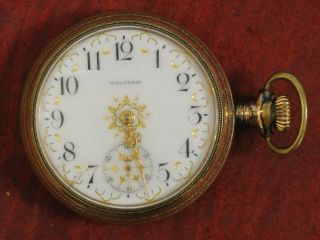 Antique 1904 Waltham Pocket Watch Size 18 Gold Plated,  Running,  17 Jewels