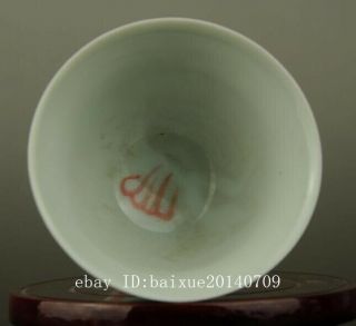 Chinese old red glaze porcelain fish pattern tall foot cup/chenghua mark b02 5