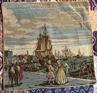 Antique French Aubusson Style Tapestry Decorative Cushion 45 X 46 Cm
