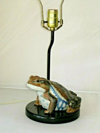 Vintage Hirado Toad Frog Ceramic Figurine Wooden Base Table Lamp