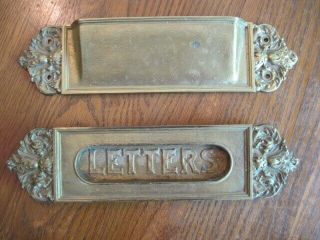 Antique Y&t Victorian Eastlake Brass Letter Mail Door Slot 2 Pc.