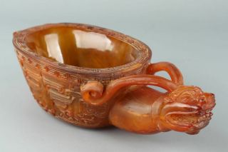 Chinese Exquisite Handmade Beast Carving Ox Horn Cup