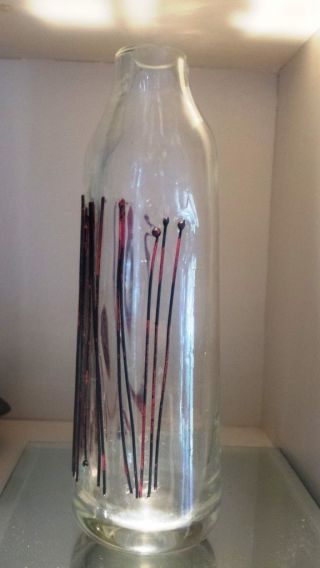 Vintage Midcentury Handblown Art Glass Vase Signed - Clear w/Applied Metal Lines 2