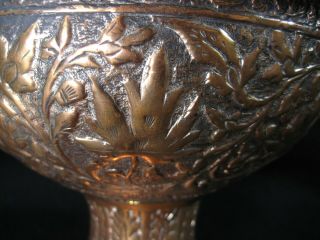 VINTAGE (c.  1930s) HAND POUNDED REPOUSSE & CHASED THICK COPPER CHALICE FLORAL 2