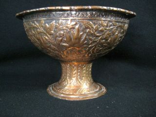 VINTAGE (c.  1930s) HAND POUNDED REPOUSSE & CHASED THICK COPPER CHALICE FLORAL 4