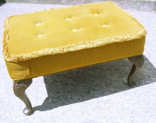 Vintage Upholstered Footstool With Queen Anne Style Legs (wh_8453)