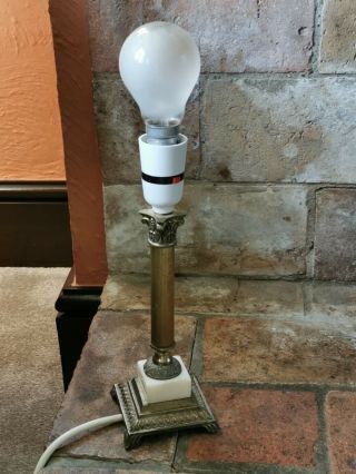 Unusual Vintage Brass Corinthian Column Converted To Electricity - Table Lamp