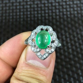 Chinese S925 Silver & Green Jadeite Jade Handwork Rare No.  6 Heart - Shaped Ring 2
