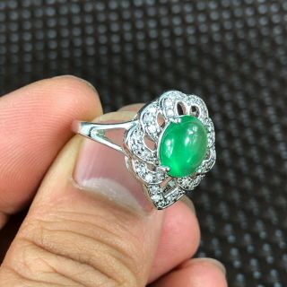 Chinese S925 Silver & Green Jadeite Jade Handwork Rare No.  6 Heart - Shaped Ring 4