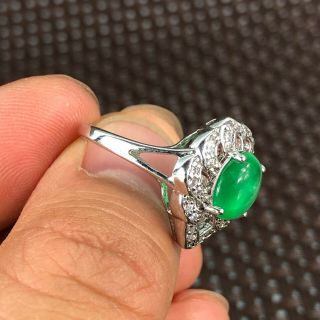 Chinese S925 Silver & Green Jadeite Jade Handwork Rare No.  6 Heart - Shaped Ring 5