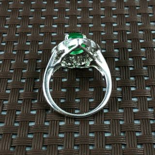 Chinese S925 Silver & Green Jadeite Jade Handwork Rare No.  6 Heart - Shaped Ring 8