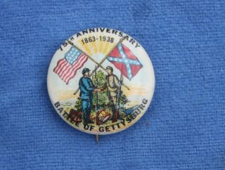 Dated 1938 Battle Of Gettysburg 75th Anniversary Civil War Celluloid Pin