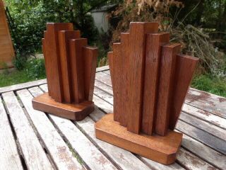 LOVELY VINTAGE ART DECO WOODEN BOOKENDS. 2