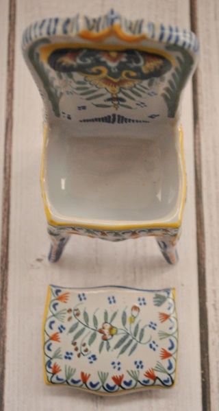Antique Geo Martel Miniature Chair Hand Painted Faiencerie de Desvres 1900’s 5