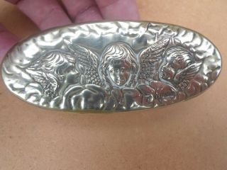 Art Nouveau Winged Cupids Silver Plated Lid,  Cut Glass Ladies Trinket Box 3