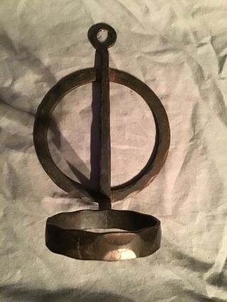 Antique Hand Forged Wrought Iron Wall Mounted Oil Lamp Candle Holder Primitive