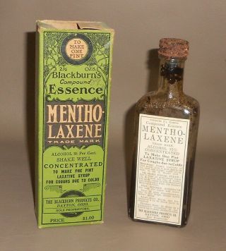 C1915 Antique Quack Medical Bottle Box Essence Mentho - Laxene Blackburn Dayton Oh