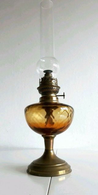 Vintage Glass Brass Table Oil Lamp Lantern