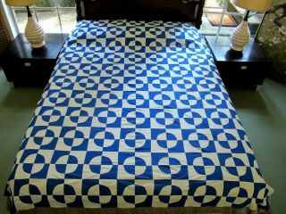 Vintage 2 - Tone Blue & White Cotton Hand Pieced Rob Peter To Pay Paul Quilt Top