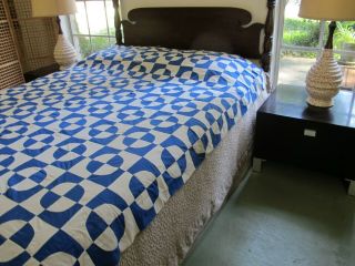 Vintage 2 - Tone BLUE & WHITE Cotton Hand Pieced ROB PETER TO PAY PAUL Quilt TOP 2