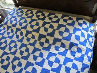 Vintage 2 - Tone BLUE & WHITE Cotton Hand Pieced ROB PETER TO PAY PAUL Quilt TOP 3