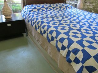 Vintage 2 - Tone BLUE & WHITE Cotton Hand Pieced ROB PETER TO PAY PAUL Quilt TOP 4