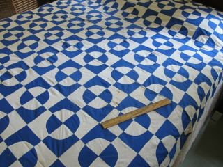 Vintage 2 - Tone BLUE & WHITE Cotton Hand Pieced ROB PETER TO PAY PAUL Quilt TOP 6