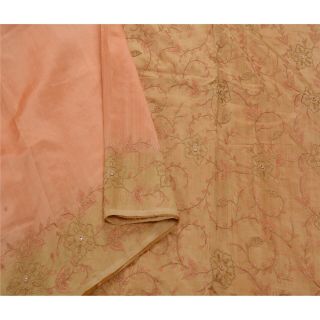 Sanskriti Vintage Peach Saree Pure Silk Hand Embroidered 5yd Fabric Premium Sari