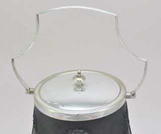 Antique Wedgwood Black Basalt and Silverplate Biscuit Jar 4
