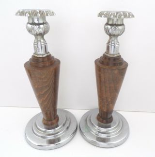 Vintage Candlesticks Art Nouveau Arts And Crafts With Turned Dark Wood