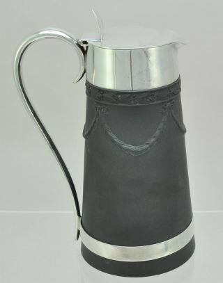 Antique Wedgwood Black Basalt and Silverplate Syrup Jug Pitcher 19th Century 2