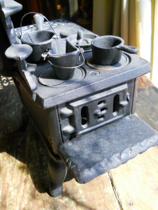 Vintage Crescent Cast Iron Miniature Wood Cook Stove with Accessories Stove 8