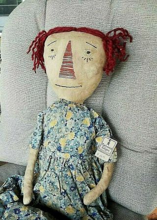 OOAK Artist Made Primitive Cloth Rag Doll LARGE RAGGEDY ANNIE by AMI JONES 3