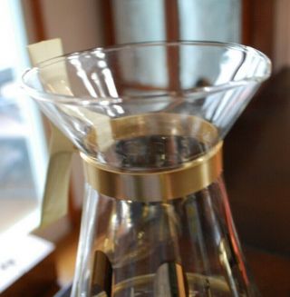 VINTAGE Mid - Century Modern Glass Coffee Carafe GOLD WITH TEALIGHT STAND 4