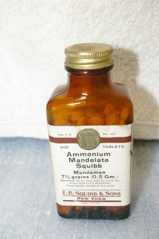 Vintage E.  R Squibb & Sons Ny Ammonium Mandelate Mandamon 200 Tablets