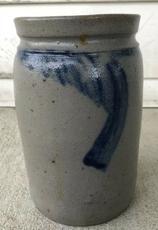 Antique 19th C Stoneware Blue Decorated Great Pennsylvania Jar Crock 10 1/2 "