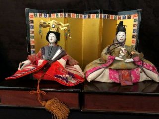 Antique Japanese Hina Dolls Ningyo Pair Emperor And Empress Girls Day Festival