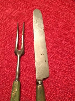 Antique Dining Knife & 2 Tine Fork Wood Handle No Mark Early to Mid 1800 ' s 4