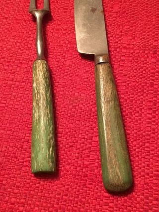 Antique Dining Knife & 2 Tine Fork Wood Handle No Mark Early to Mid 1800 ' s 5