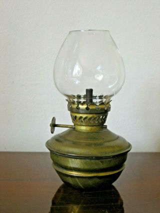 Vintage Brass Kelly,  Pixie,  Nursey Oil Lamp & Shade Weighted Base