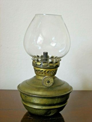 VINTAGE BRASS KELLY,  PIXIE,  NURSEY OIL LAMP & SHADE WEIGHTED BASE 3