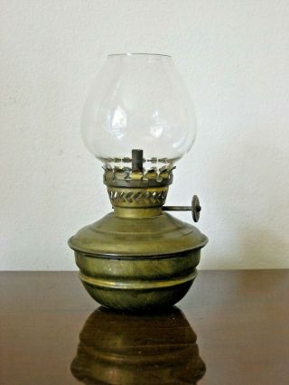 VINTAGE BRASS KELLY,  PIXIE,  NURSEY OIL LAMP & SHADE WEIGHTED BASE 4