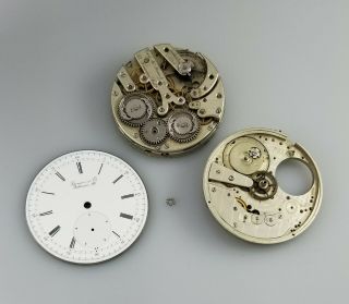 Rare Antique Jump Seconds Dual Train Pocket Watch Chronograph Movement Parts